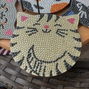 Cat Face Shaped Beaded Coasters